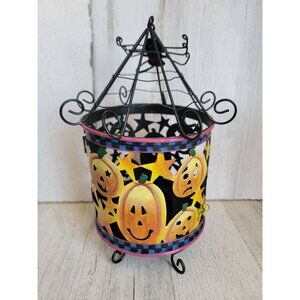 Vintage metal Halloween tea light pumpkin black cat which spider home decor cand